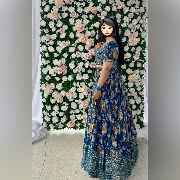 Blue floral designer lengha from Chandan Fashions - Picture 2 of 3
